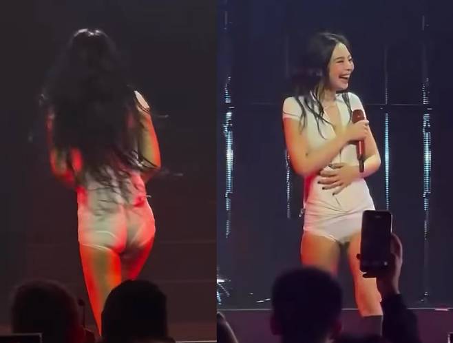 뒤로 돌아서 옷매무새를 고치는 제니. ‘The Ruby Experience’ LA 공연 유튜브 동영상 캡쳐