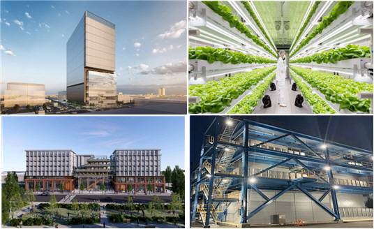 올해 산업단지환경개선펀드 투자 우선협상 대상으로 선정된 부산명지녹산국가산단 데이터센터 개발사업(왼쪽 위부터 시계방향), 원주문막일반산단 스마트팜 운영사업, 익산제2일반산단 연료전지발전 운영사업, 익산국가산단 임대형기숙사·업무 복합시설 개발사업. 산업통상자원부 제공