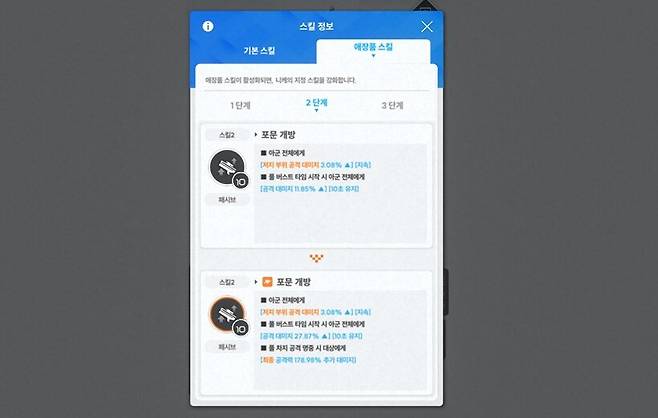 ▲ 받댐 버프 계수를 2배 이상 올려주는 2단계.