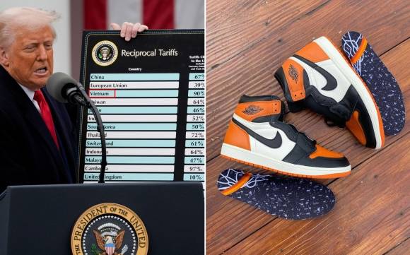 도널드 트럼프 미국 대통령(왼쪽)과 나이키의 에어 조던 1 하이 운동화. 출처=EPA 연합뉴스, 나이키