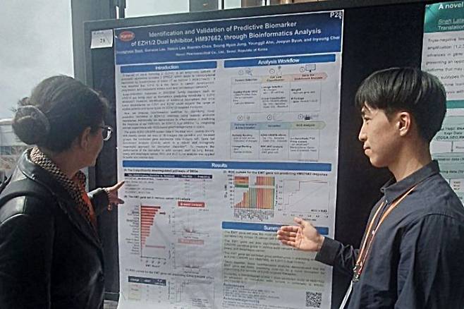 한미약품이 지난 2일부터 4일까지(현지시각) 미국 보스턴에서 열린 '제24회 바이오 IT 월드 컨퍼런스 & 엑스포'에 참가해 발표한 HM97662에 관한 연구 성과 포스터. 한미약품