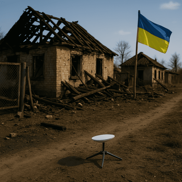 우크라이나에 배치된 스타링크 단말기를 상상한 모습 (사진=챗GPT로 생성)