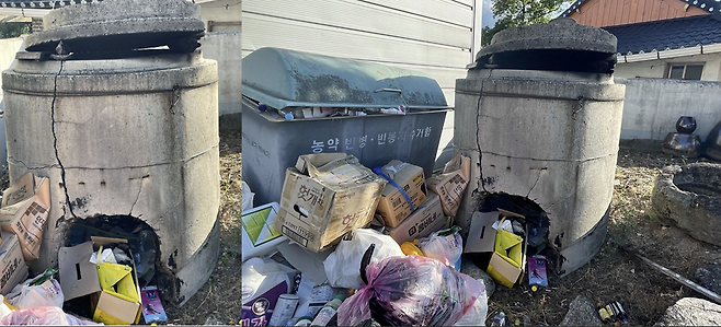 전북 남원 면소재지 내 쓰레기 배출장. 자체적으로 소각장을 설치했다. 싱글벙글 비니루없는점빵 제공