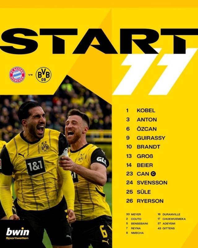 도르트문트는 골키퍼 코벨을 시작으로 쥘레-잔-안톤-뤼에르손-그로스-외즈잔-브란트-스벤손-바이어-기라시가 선발 출전했다. 사진=보루시아 도르트문트 SNS