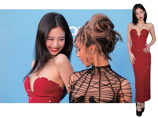 ‘빌보드 위민 인 뮤직 2025’에서 ‘글로벌 포스상’을 받은 제니. 레바논 디자이너 주하이르 무라드의 루비 빛 드레스가 화제가 됐다. /사진= 로이터연합