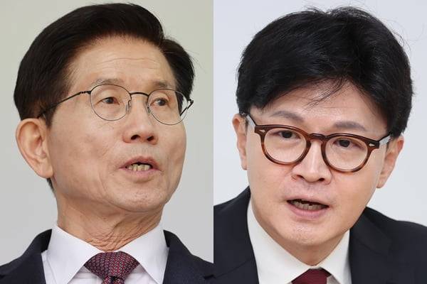 김문수 전 고용노동부 장관(왼쪽), 한동훈 전 국민의힘 대표. / 사진=연합뉴스