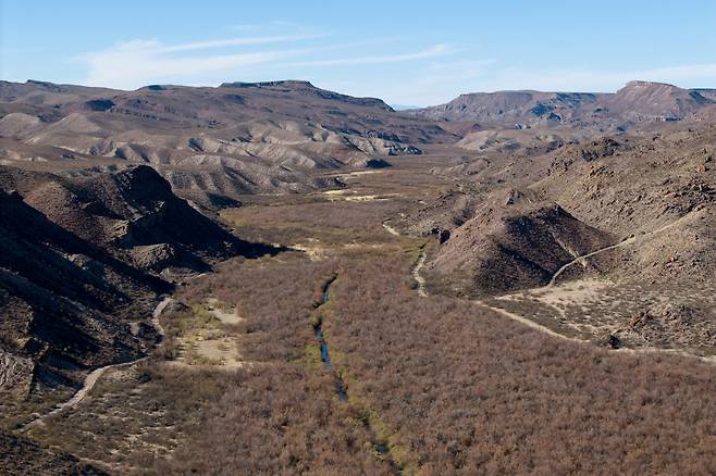 지난 2월24일(현지시단) 미국 텍사스주 프레시디오 카운티에서 촬영한 리오그란데 강. 로이터연합뉴스
