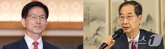 김문수 전 고용노동부 장관(왼쪽)과 한덕수 대통령 권한대행 국무총리