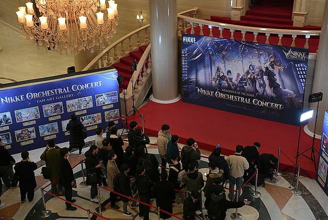 '승리의 여신: 니케' 오케스트라 콘서트 (서울=연합뉴스) 김주환 기자 = '승리의 여신: 니케'를 개발한 시프트업과 퍼블리셔 레벨인피니트는 15일 서울 경희대 평화의 전당에서 '멜로디스 오브 빅토리' 오케스트라 공연을 연다. 2025.2.15 jujuk@yna.co.kr