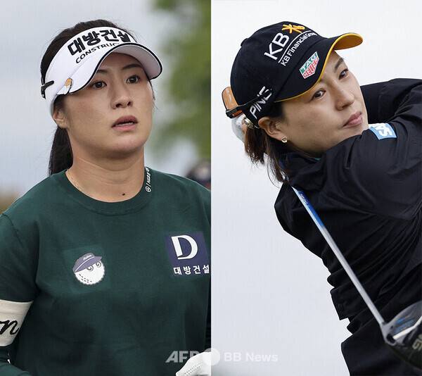 2025년 미국여자프로골프(LPGA) 투어 JM 이글 LA 챔피언십에 출전한 이정은6, 전인지 프로가 1라운드에서 경기하는 모습이다. 사진제공=ⓒAFPBBNews = News1