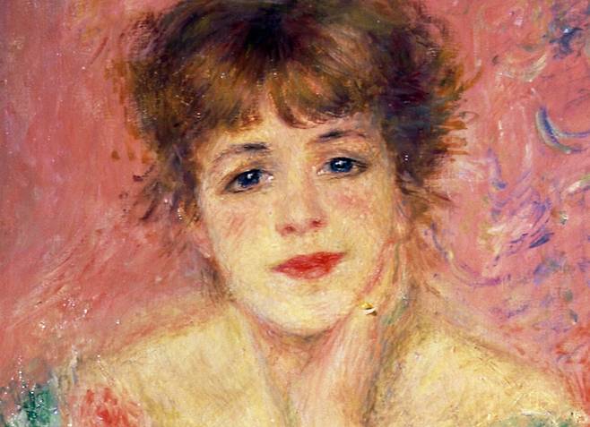 오귀스트 르누아르, 배우 잔 사마리의 초상화(일부 확대), 1877, 캔버스에 유채, 56x46cm, 푸시킨 미술관