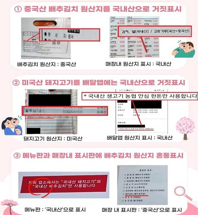 서울시 봄꽃축제장 주변 음식점 원산지 표시 불법행위 적발 사례. 서울시