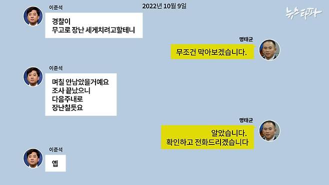▲이준석-명태균 메시지(2022.10.9.) (출처 : 명태균PC)
