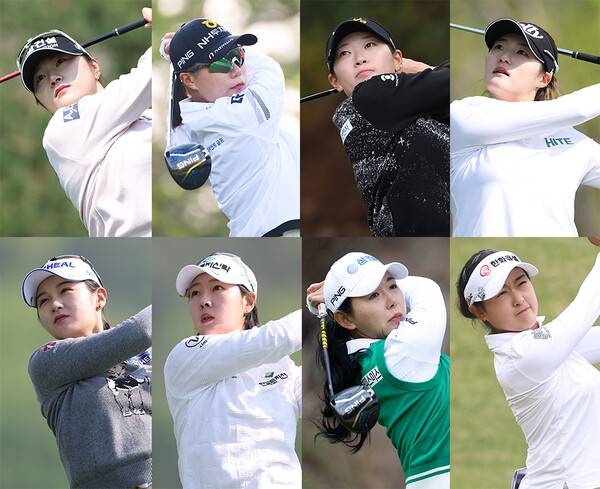 한국여자프로골프(KLPGA) 투어 2025시즌 신설 대회 덕신EPC 챔피언십에 출전한 김민선7, 정윤지, 방신실, 김민별, 박현경, 박지영, 박보겸, 김민주 프로. 제공=KLPGA