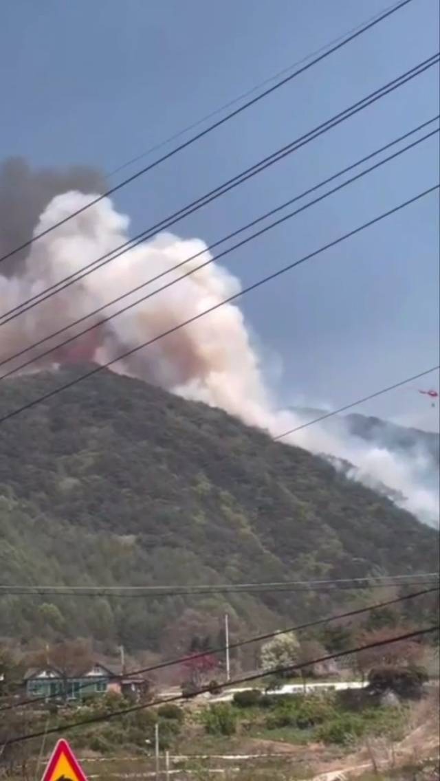 강원 인제군 상남면 하남리 인근 야산에서 26일 오후 1시11분경 발생한 산불로 연기가 자욱해지고 있다. 박진호 객원기자 제공