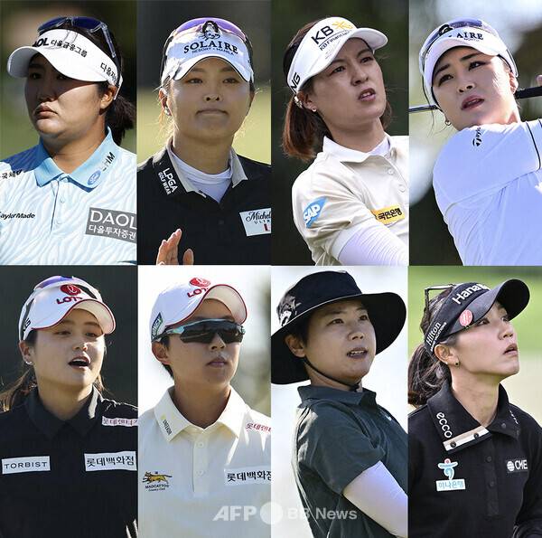 미국여자프로골프(LPGA) 투어 2025시즌 첫 메이저 대회 셰브론 챔피언십 3라운드 선두로 우승 경쟁에 뛰어든 유해란. 그리고 함께 출전한 고진영, 전인지, 윤이나, 최혜진, 김효주, 이소미, 리디아 고. 사진제공=ⓒAFPBBNews = News1