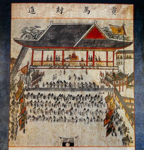 숙종 28년(1702년) 제주의 모습 담긴 탐라순력도(耽羅巡歷圖) 41화폭 중 공마봉진. 농촌진흥청 '제주말문화' 캡쳐