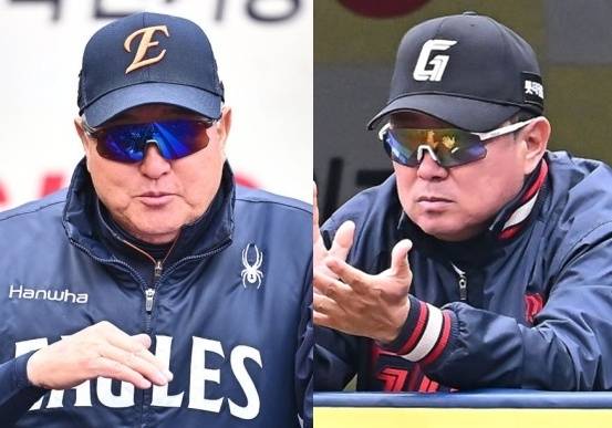 김경문(횐쪽) 한화 감독-김태형 롯데 감독. /사진=OSEN