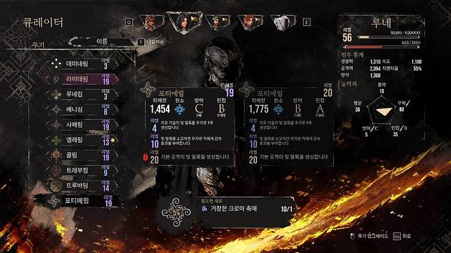 속성과 특성이 모두 다른 무기