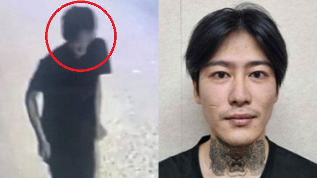 범행 직후 박대성이 웃고 있는 모습이 포착된 폐쇄회로(CC)TV 화면(왼쪽)과 박대성의 머그 샷(오른쪽). 전남경찰청