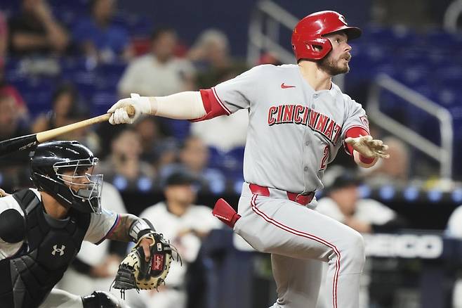 미국 메이저리그 신시내티 레즈에서 2025 시즌 초반 뛰어난 타격 성적을 기록 중인 미국인 내야수 개빈 럭스. 사진 연합뉴스