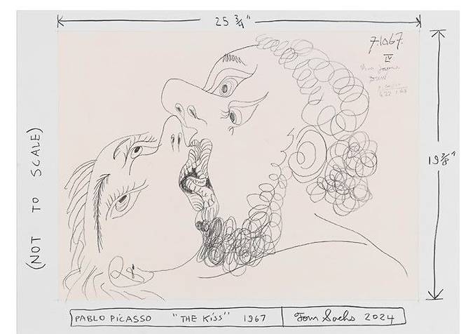 톰 삭스, 키스(The Kiss), 2024. 종이에 젯소, 합성 폴리머, 흑연. 55.9 x 76.2 cm (22 x 30 in) *재판매 및 DB 금지