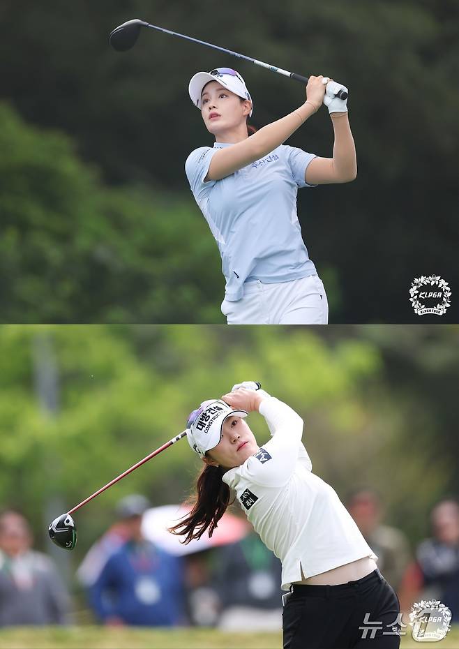 두산건설 소속 박결(위)과 대방건설 소속 김민선의 모습