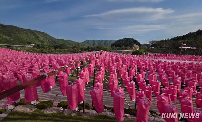 부처님오신날을 사흘 앞둔 3일 강원 춘천시 현지사에 화려한 봉축등이 설치되어 있다.