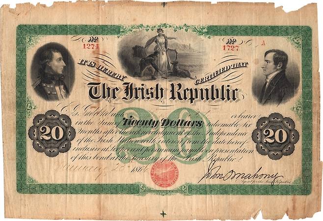 20달러짜리 페니언 채권. 아일랜드 독립 자금에 쓰이는 채권이었.다