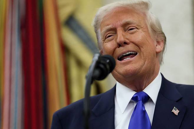 도널드 트럼프 미국 대통령이 5일(현지시간) 백악관에서 열린 행사에서 발언하고 있다. 연합뉴스