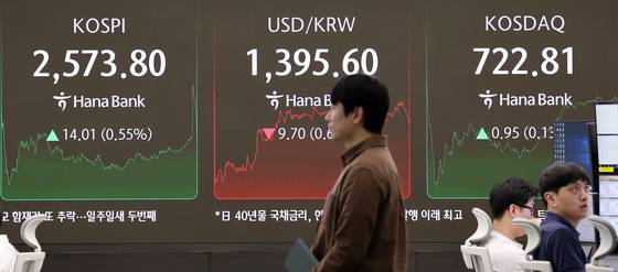 7일 서울 중구 하나은행 본점 딜링룸 전광판. 뉴스1