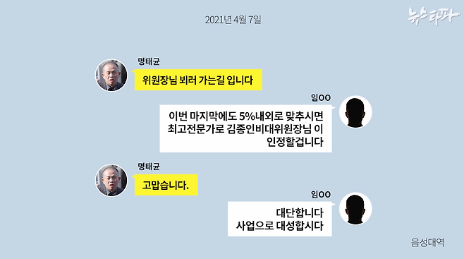 ▲ 명태균-임ㅇㅇ 카카오톡. '명태균PC' 디지털포렌식으로 복원한 내용을 이미지로 재구성했다.