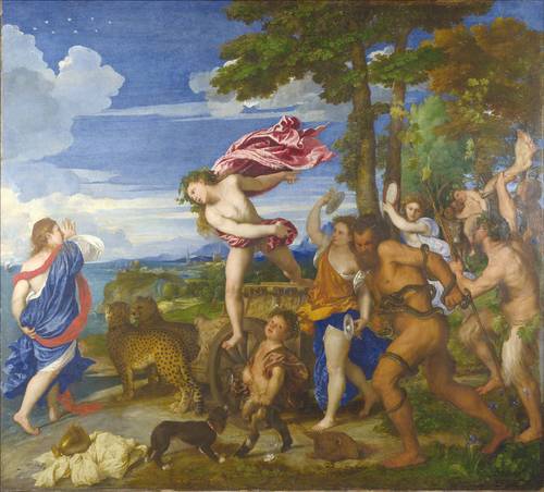 ‘바쿠스와 아드리아네’, 티치아노(1490~1576년), 유화, 1523년, 176.5×191㎝, 영국 국립 미술관.