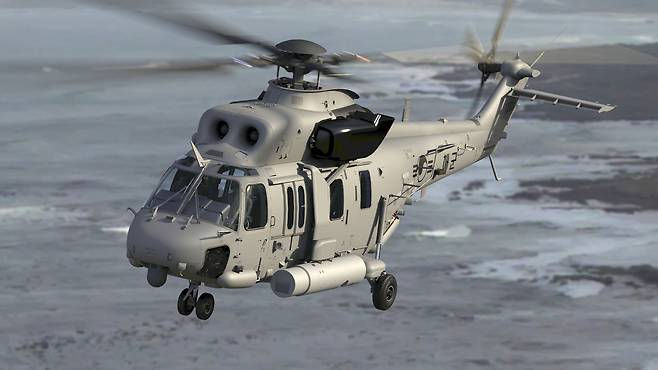 한국형 소해헬기가 해안을 비행하는 모습을 묘사한 상상도. KAI 제공