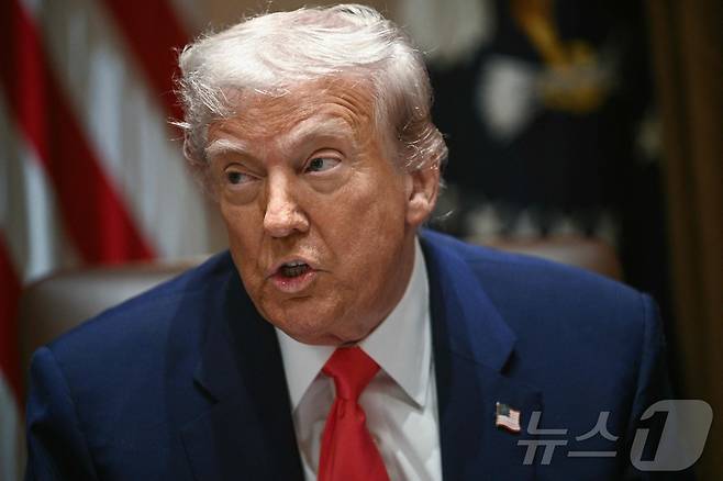 도널드 트럼프 미국 대통령이 지난달 워싱턴 백악관에서 열린 각료회의서 “상호 관세의 유예 기간을 연장할지 여부는 그때 어떤 일이 일어날지 지켜봐야 한다”고 밝히고 있다. 2025.04.11 ⓒ AFP=뉴스1 ⓒ News1 우동명 기자