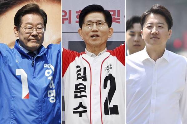 (왼쪽부터)더불어민주당 이재명 후보, 국민의힘 김문수 후보, 개혁신당 이준석 후보