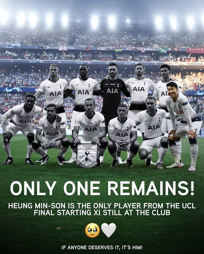 2018~2019시즌 유럽축구연맹(UEFA) 챔피언스리그(UCL) 리버풀과의 결승전에서 선발 출전한 11명 가운데 현재 팀에 남은 선수는 손흥민 단 한 명. 사진┃스퍼스 웹