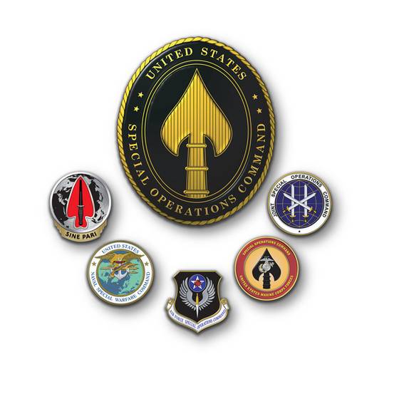 미 특수전사령부와 그 예하 부대 마크. 미 특수전사령부