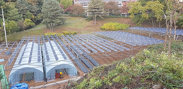 ▲2018년 10월 23일 새마을운동중앙회에 설치된 70kW 규모의 아사달 유기농 영농형 햇빛발전소.