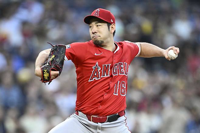 LA 에인절스 기쿠치가 13일 샌디에이고전에 선발 등판, 역투하고 있다. Imagn Images연합뉴스