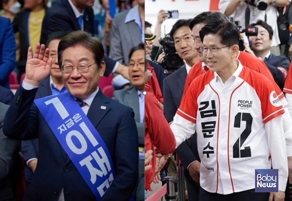 (왼)이재명 더불어민주당 대선 후보. (오)김문수 국민의힘 대선 후보. ⓒ더불어민주당, 국민의힘
