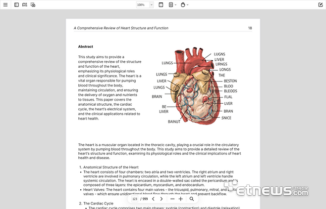 이파피루스 '스트림닥스'를 이용한 자료 열람 화면.