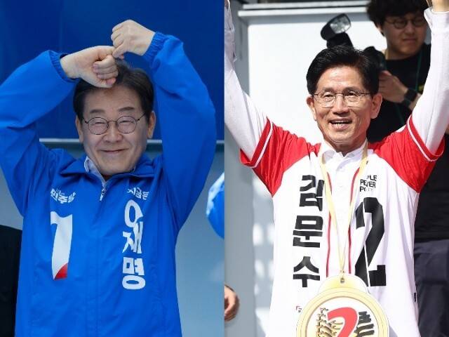 이재명 더불어민주당 대통령 후보(왼쪽)와 김문수 국민의힘 후보. 공동취재사진
