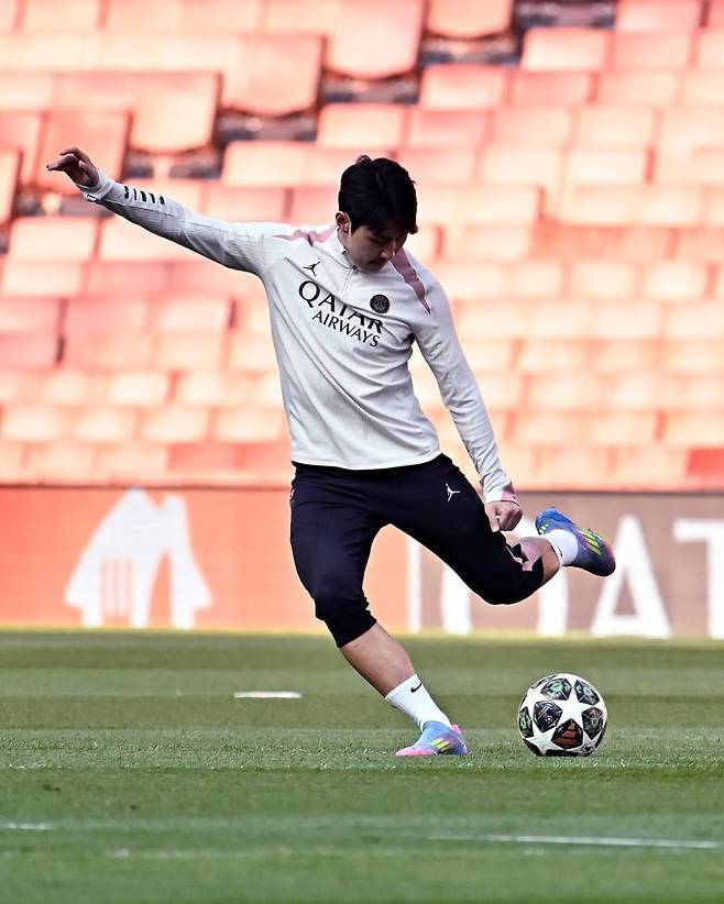 아스널과의 UCL 4강 1차전 대비 훈련을 소화 중인 PSG 이강인. 사진=PSG SNS