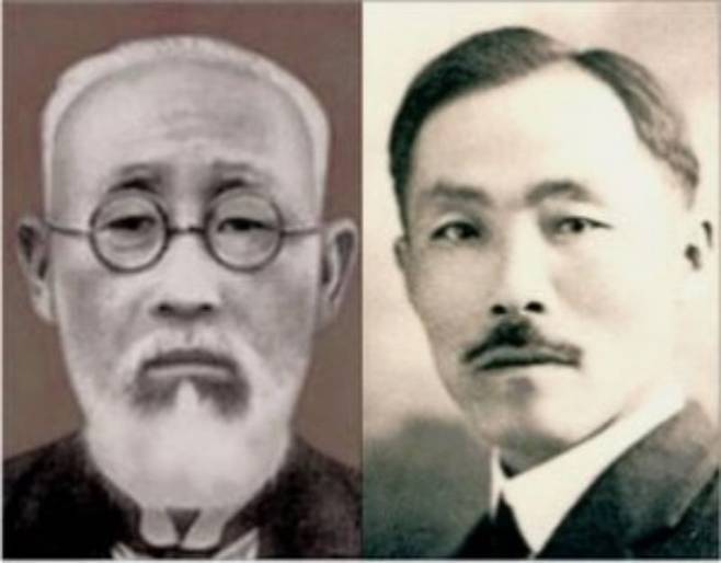 어린 학생들을 존대한 이승훈(왼쪽)과 안창호.