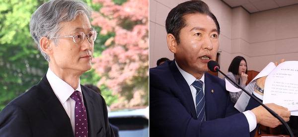 국회 법제사법위원회의 ‘사법부 대선개입 의혹 진상규명 청문회’가 14일 국회에서 열렸지만 증인으로 채택된 조희대 대법원장과 대법관들은 모두 불출석했다. 왼쪽 사진은 조 대법원장이 이날 대법원으로 출근하는 모습. 오른쪽 사진은 더불어민주당 소속 정청래 국회 법사위원장이 대법관들의 청문회 불출석 사유서를 공개하는 장면. 연합뉴스