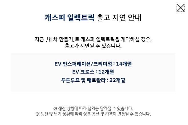 캐스퍼 일렉트릭 출고 지연