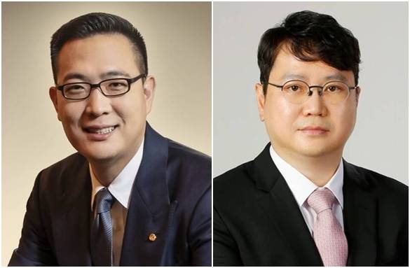 TC본더 시장을 놓고 한화세미텍과 한미반도체의 갈등이 심화되고 있다. 사진은 김동선 한화세미텍 미래비전총괄 부사장(왼쪽)과 곽동신 한미반도체 회장. /한화·한미반도체