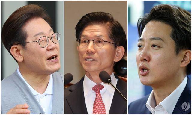 각각 기호 1번, 2번, 4번을 부여받은 이재명 더불어민주당 후보, 김문수 국민의힘 후보, 이준석 개혁신당 후보. 연합뉴스