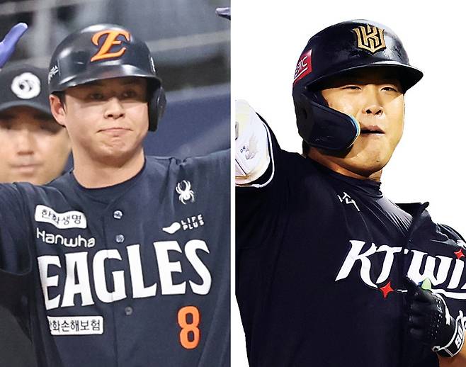 한화 노시환(왼쪽)과 KT 강백호. 각 구단 제공